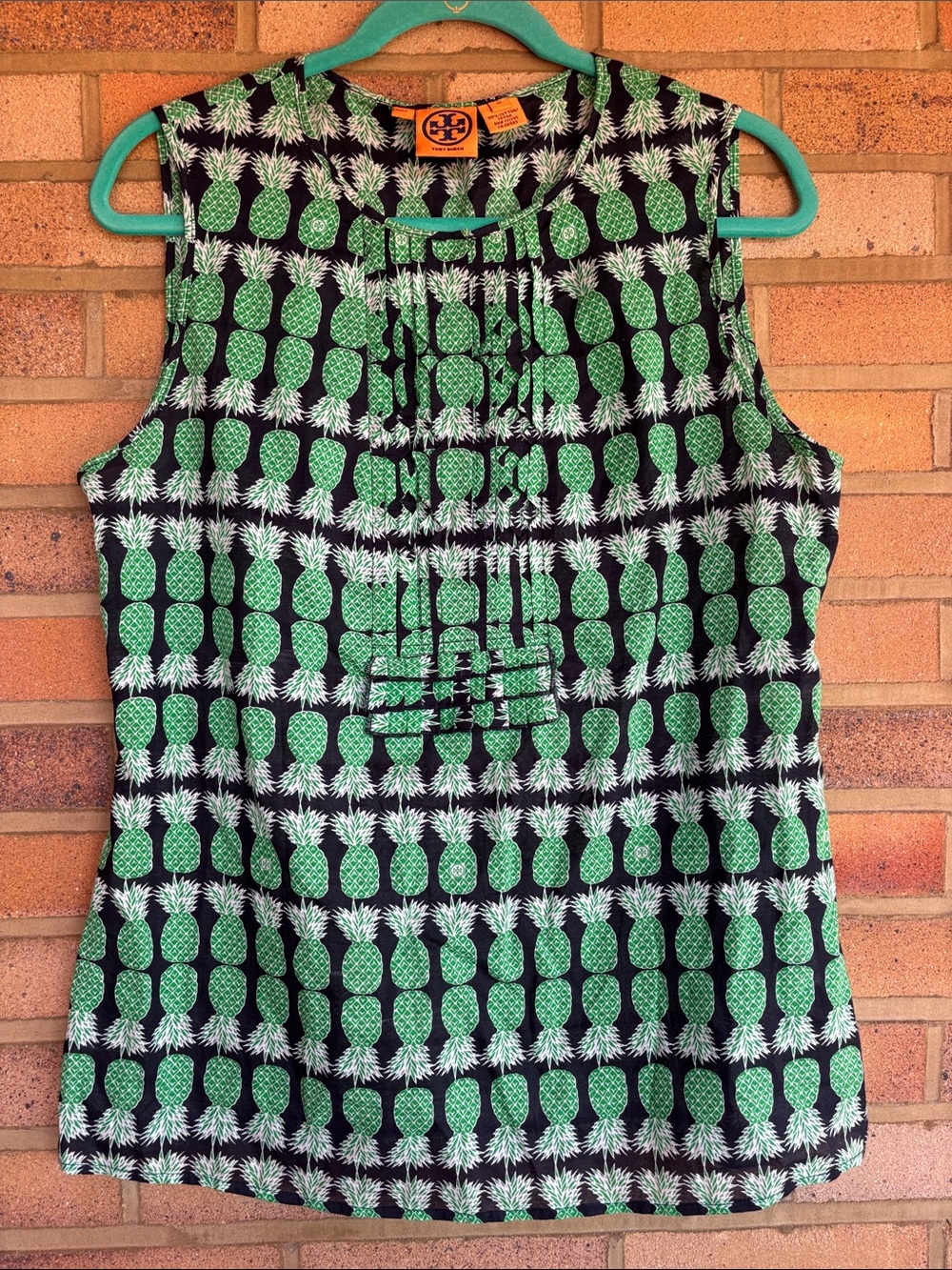 Tory Burch Pineapple Print Snap Front Sleeveless Cotton Tank Top 12